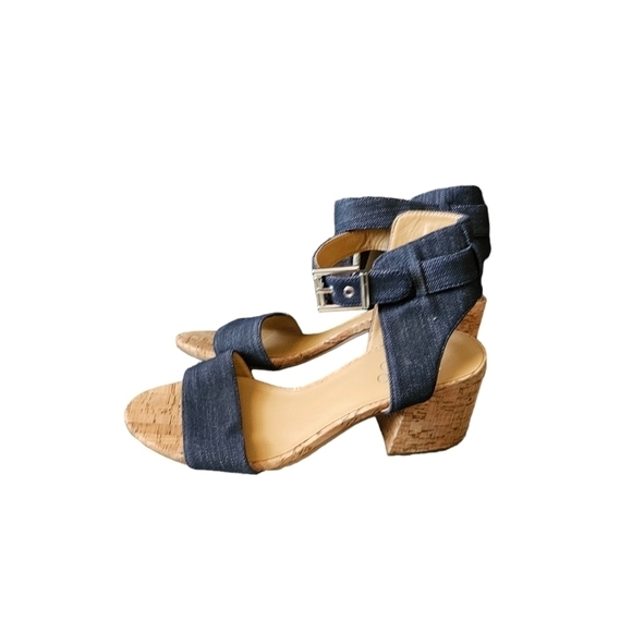 Franco Sarto Melody blue denim sandals sz 7.5 new SH38 - Picture 1 of 4